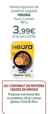 Oferta de Heura - Hamburguesas De  Proteína Vegetal   por 3,99€ en Carrefour