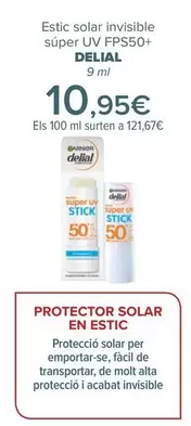 Oferta de Delial - Stick Solar Invisible Super Uv Fps50+ por 10,95€ en Carrefour