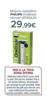 Oferta de Philips - Máquina Depilatoria Oneblade Intimate QP1924/24 por 29,99€ en Carrefour