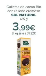 Oferta de Sol Natural - Galletas De Cacao Bio  Con Relleno Cremoso por 3,99€ en Carrefour