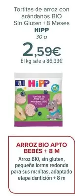 Oferta de Hipp - Tortitas De Arroz Con Arándanos Bio  Sin Gluten +8 Meses  por 2,59€ en Carrefour