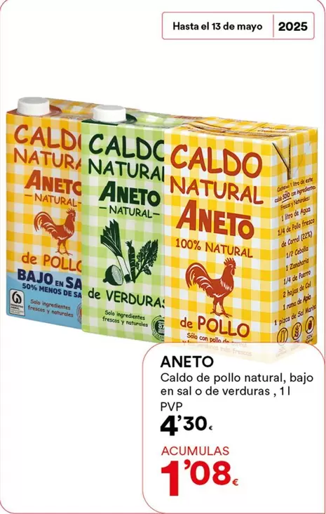 Oferta de Aneto - Caldo De Pollo Natural, Bajo En Sal O De Verduras por 4,3€ en SUPER AMARA