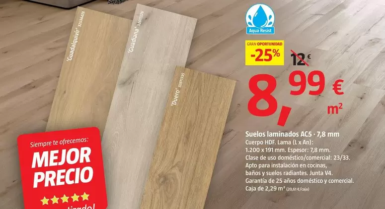 Oferta de Suelos Laminados AC5-7,8 Mm por 8,99€ en BAUHAUS