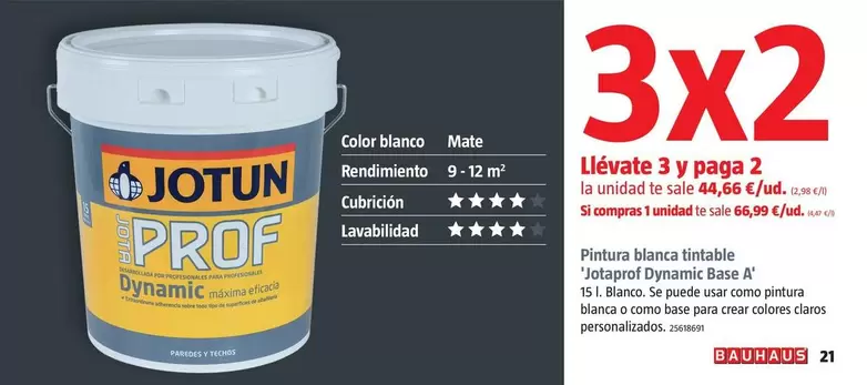 Oferta de Jotun - Pintura Blanca Tintable Jotaprof Dynamic Base A  por 66,99€ en BAUHAUS
