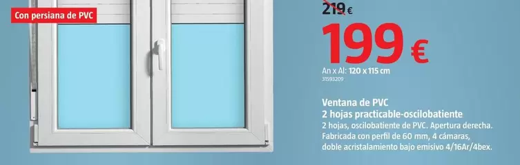 Oferta de Ventana De PVC 2 Hojas Practicable-Oscilobatiente 120 X 115 Cm por 199€ en BAUHAUS