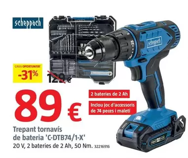 Oferta de Scheppach - Taladro Atornillador De Batería 'C-DTB74/1-X' por 89€ en BAUHAUS