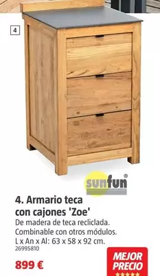Oferta de Sunfun - Armario Teca Con Cajones 'Zoe' por 899€ en BAUHAUS
