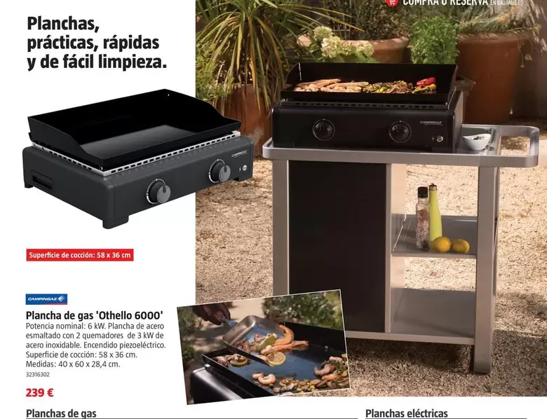 Oferta de Campingaz - Plancha De Gas 'Othello 6000' por 239€ en BAUHAUS