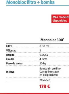 Oferta de 'Monobloc 300' Filtro + Bomba por 179€ en BAUHAUS