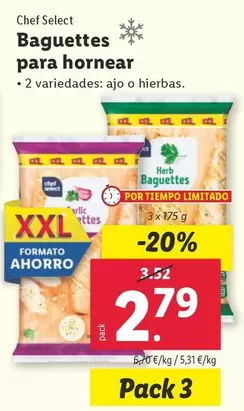 Oferta de Chef select - Baguettes Para Hornear por 2,79€ en Lidl