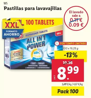 Oferta de W5 - Pastillas Para Lavavajillas por 8,99€ en Lidl
