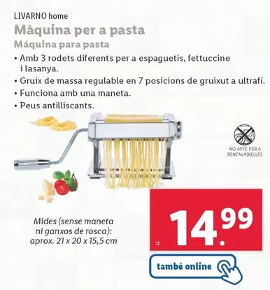 Oferta de Livarno Home - Máquina Para Pasta por 14,99€ en Lidl