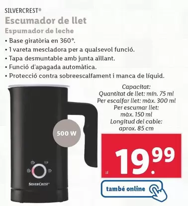 Oferta de SilverCrest - Espumador De Leche por 19,99€ en Lidl