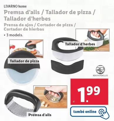 Oferta de Livarno Home - Premsa D'alls / Tallador De Pizza / Tallador D'herbes  por 1,99€ en Lidl