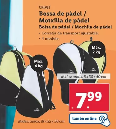 Oferta de Crivit - Bolsa De Pádel / Mochila De Pádel por 7,99€ en Lidl