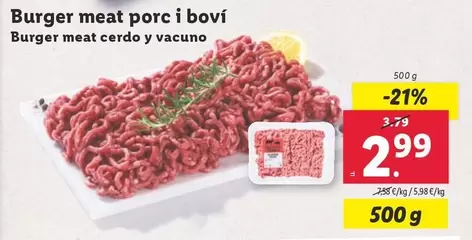 Oferta de Burger Meat Porc I Bovi por 2,99€ en Lidl