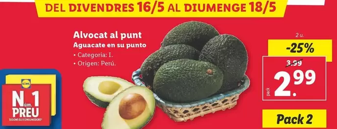 Oferta de Aguacate En Su Punto por 2,99€ en Lidl