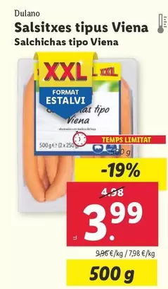 Oferta de Dulano - Salchichas Tipo Viena por 3,99€ en Lidl