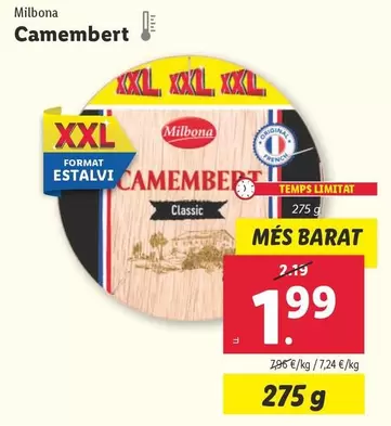 Oferta de Milbona - Camembert por 1,99€ en Lidl