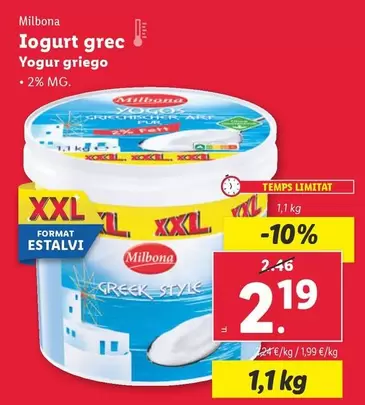 Oferta de Milbona - Yogur Griego por 2,19€ en Lidl