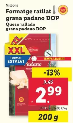 Oferta de Milbona - Queso Rallado Grana Padano DOP por 2,99€ en Lidl