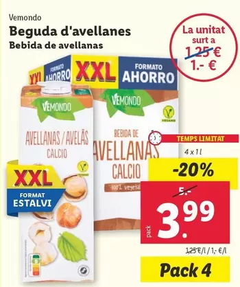 Oferta de Vemondo - Bebida De Avellanas por 3,99€ en Lidl