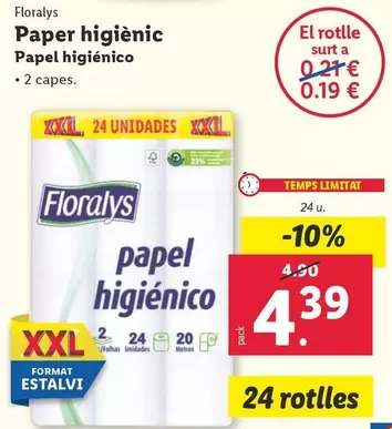 Oferta de Floralys - Papel Higienico por 4,39€ en Lidl
