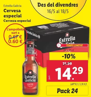 Oferta de Estrella Galicia - Cerveza Especial por 14,29€ en Lidl