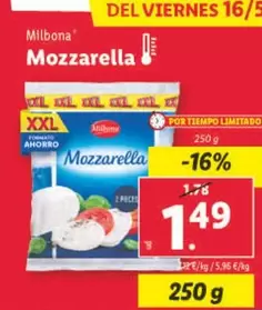 Oferta de Milbona - Mozzarella por 1,49€ en Lidl