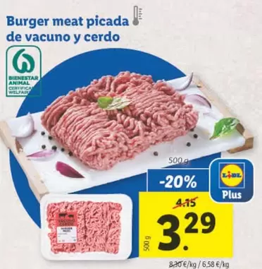 Oferta de Plus - Burger Meat Picada De Vacuno Y Cerdo por 3,29€ en Lidl