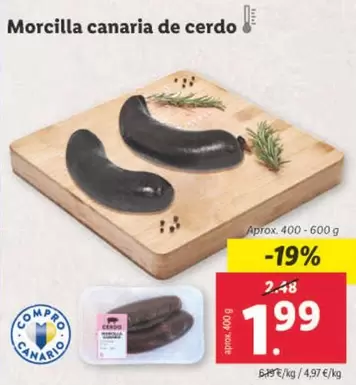Oferta de Morcilla Canaria De Cerdo  por 1,99€ en Lidl