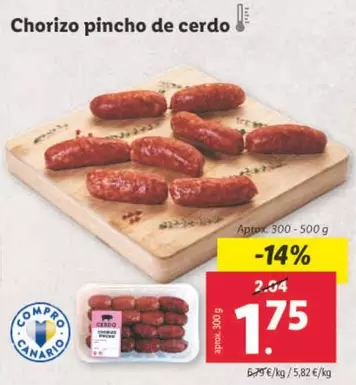 Oferta de Chorizo Pincho De Cerdo por 1,75€ en Lidl