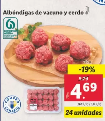 Oferta de Albóndigas De Vacuno Y Cerdo por 4,69€ en Lidl