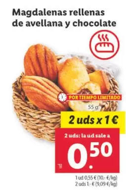 Oferta de Magdalenas Rellenas De Avellana Y Chocolate por 0,55€ en Lidl