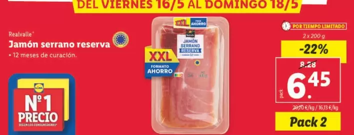 Oferta de Realvalle - Jamón Serrano Reserva por 6,45€ en Lidl