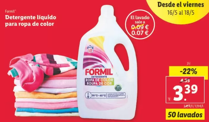 Oferta de Formil - Detergente Liquido Para Ropa De Color por 3,39€ en Lidl