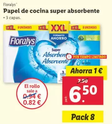 Oferta de Floralys - Papel De Cocina Super Absorbente por 6,5€ en Lidl
