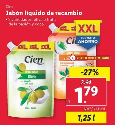 Oferta de Cien - Jabon Liquido De Recambio por 1,79€ en Lidl