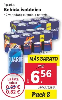Oferta de Aquarius - Bebida Isotónica por 6,56€ en Lidl