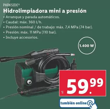 Oferta de Parkside - Hidrolimpiadora Mini A Presion por 59,99€ en Lidl