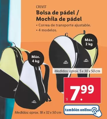 Oferta de Crivit - Bolsa De Pádel / Mochila De Pádel por 7,99€ en Lidl