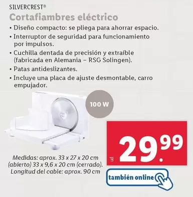 Oferta de SilverCrest - Cortafiambres Electrico por 29,99€ en Lidl