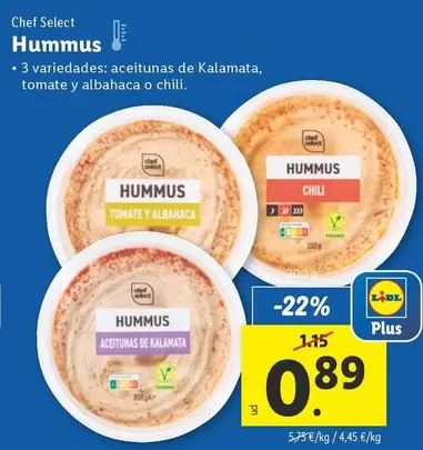 Oferta de Chef select - Hummus por 0,89€ en Lidl