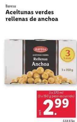 Oferta de Baresa - Aceitunas Verdes Rellenas De Anchoa por 2,99€ en Lidl