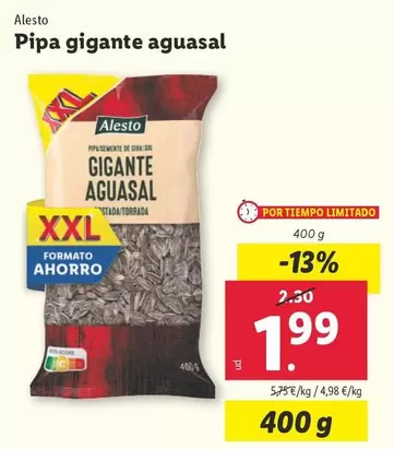 Oferta de Alesto - Pipa Gigante Aguasal por 1,99€ en Lidl