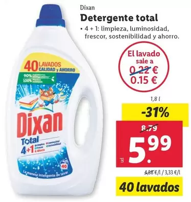 Oferta de Dixan - Detergente Total por 5,99€ en Lidl