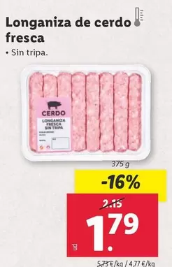 Oferta de Longaniza De Cerdo Fresca por 1,79€ en Lidl
