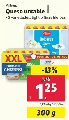 Oferta de Milbona - Queso Untable por 1,25€ en Lidl