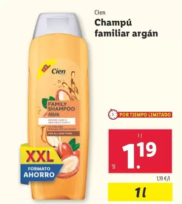 Oferta de Cien - Champú Familiar Argan por 1,19€ en Lidl