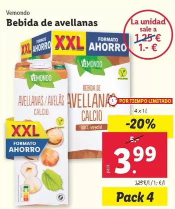 Oferta de Vemondo - Bebida De Avellanas por 3,99€ en Lidl